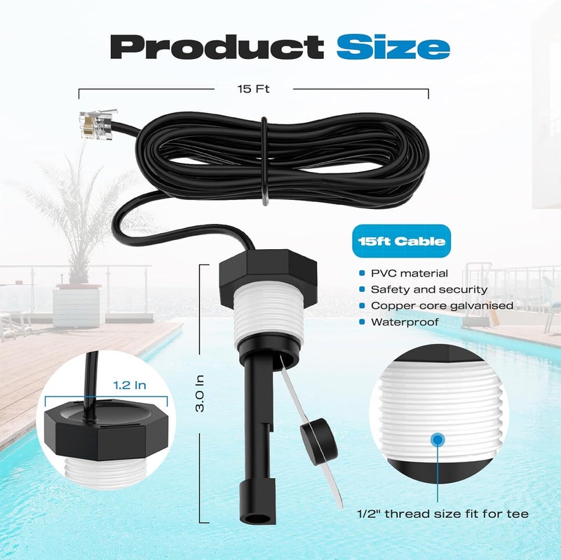 Malictele Store Flow Switch, GLX-FLO-RP for Hayward Goldline Aquarite Salt System Metal Pool Flow Sensor Suitable Hayward Salt Cell and Chlorine Generator with 15ft Cable - Image 2